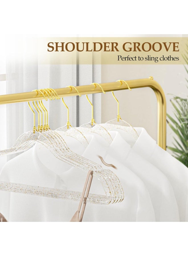 FAYET 20 Pack Clear Acrylic Hangers with Gold Glitter, Ultra-Slim Space-Saving Design, Durable Non-Slip Hangers for Coats, Pants, Shirts, Dresses, and Suits - Image 4